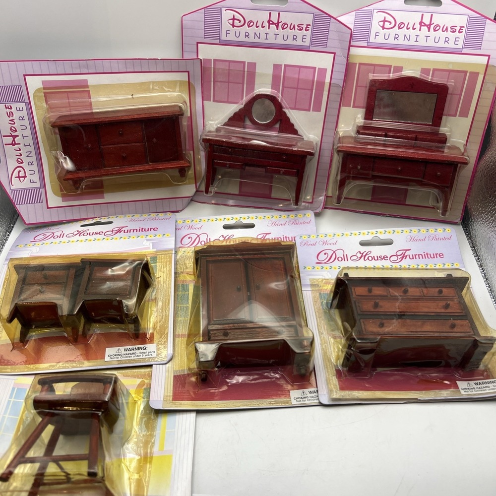 Dollhouse Wood Furniture , Dressers, End Tables, Desk, High Chair 7 Pieces